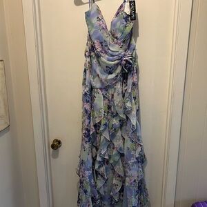 Xscape Floral Maxi Dress in Lavender and Green